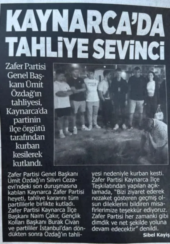 Kaynarcada Zafer Partisi İlçe başkanı ve Gençlik Kolları başkanı ve yönetim Kurulu ÖZDAĞ İçin Kurban Kestiler