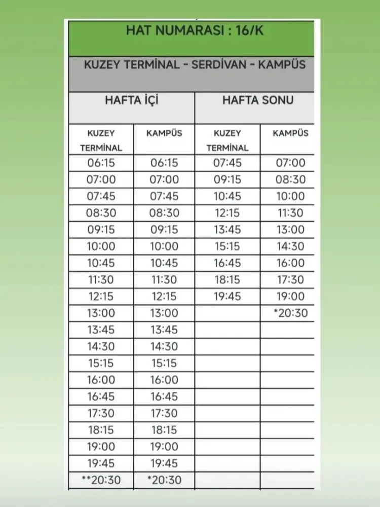 Kuzey terminalinden başlayan yeni hat  çalışmaya başladı 